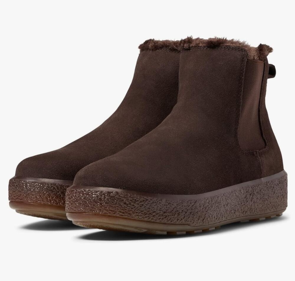 Madewell The Toasty Dark Brown Suede Shearling Chelsea Boots Waterproof 8 NEW
